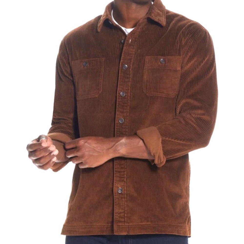 Weatherproof Vintage Shirt Jacket L Brown Wide Wale Corduroy Shacket Men